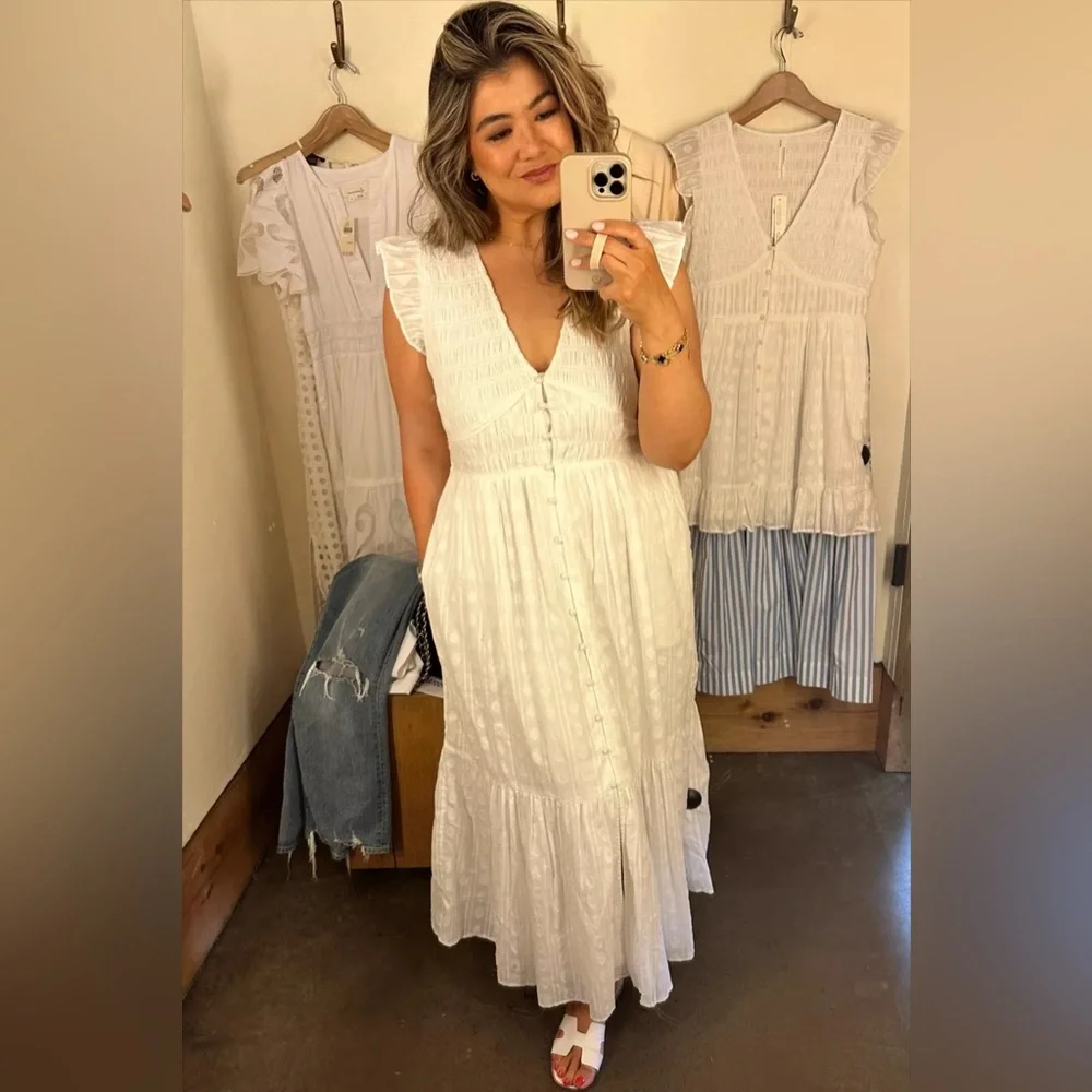 Anthropologie The Peregrine Smocked Ruffle Midi Dress